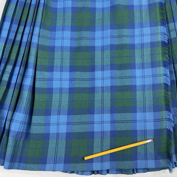 Al Jean Canada Pure Wool Tartan Wrap Kilt Skirt Vintage Size 8 Lite Blue Green - Picture 13 of 16